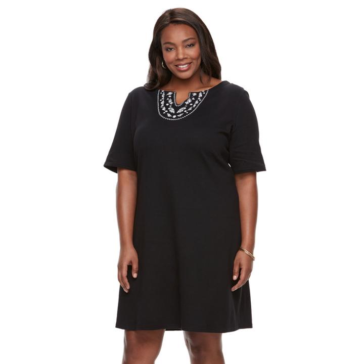 Plus Size Women's Croft & Barrow&reg; Embroidered Dress, Size: 3xl, Black
