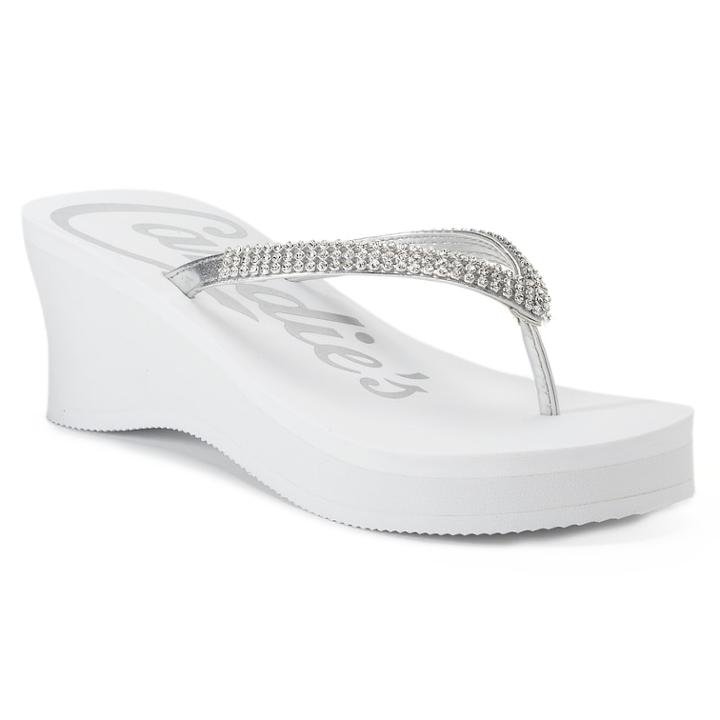 Candies&reg; Women's Bling Wedge Sandals, Size: Small, White