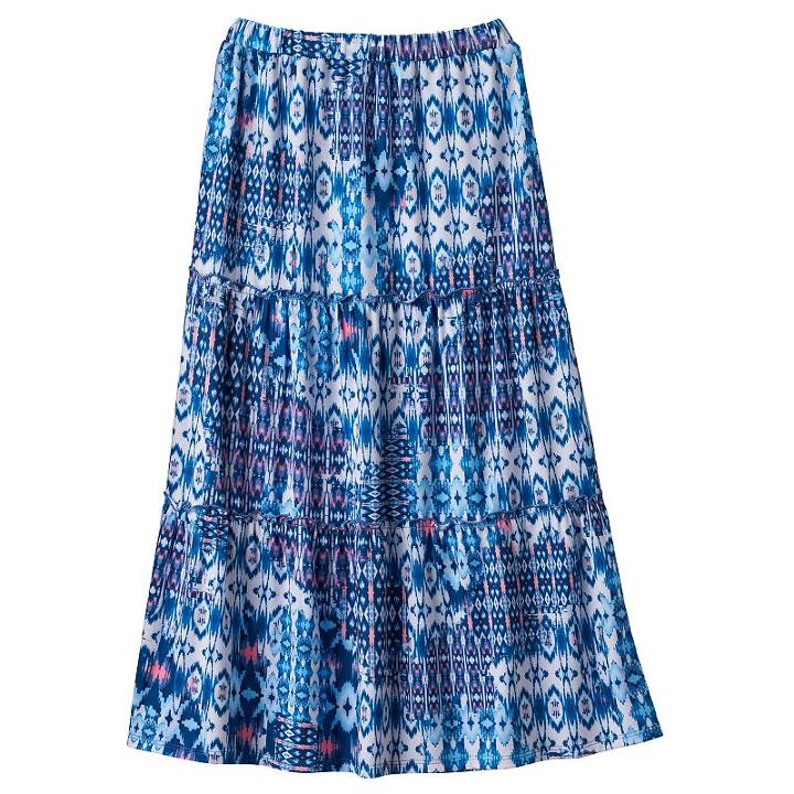 Girls 7-16 Joey B Patterned Ruffle Tiered Maxi Skirt, Girl's, Size: Small, Light Blue
