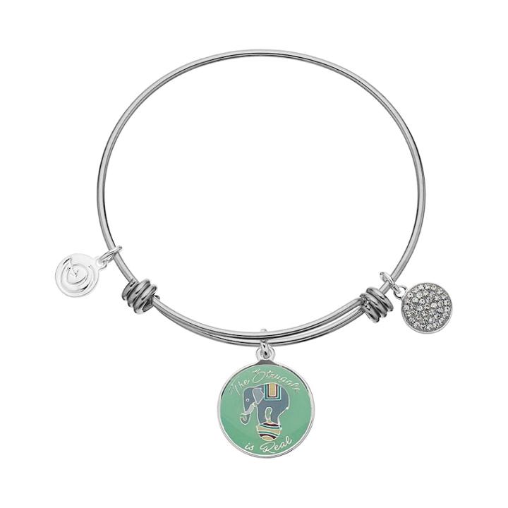 Love This Life Struggle Is Real Elephant Charm Bangle Bracelet, Women's, Silver
