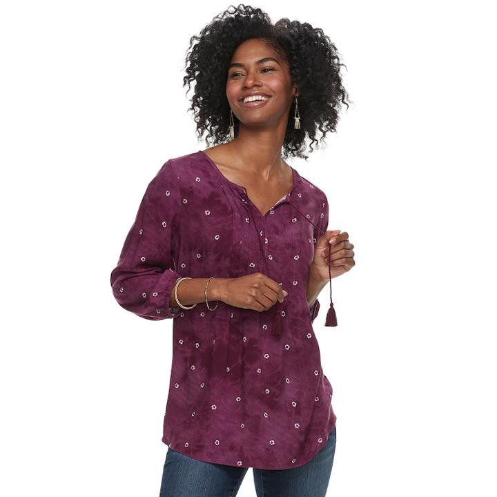 Women's Sonoma Goods For Life&trade; Printed Pintuck Peasant Top, Size: Large, Med Purple