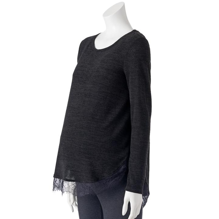 Maternity Lc Lauren Conrad Lace Trim Top, Women's, Size: Xxl-mat, Black