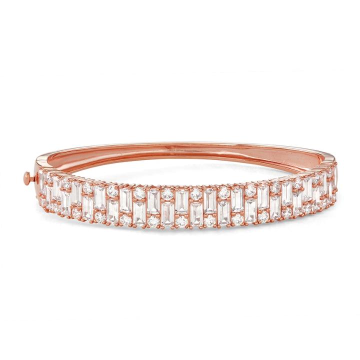 14k Rose Gold Over Silver Cubic Zirconia Bangle Bracelet, Women's, Size: 7.25, White