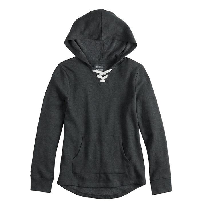 Girls 7-16 & Plus Size So&reg; Lace-up Tunic Hoodie, Size: 18 1/2, Dark Grey