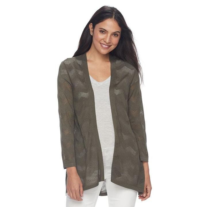 Women's Croft & Barrow&reg; Chevron-stitch Open Front Cardigan, Size: Xl, Green