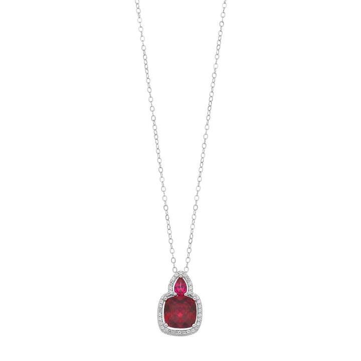Sterling Silver Lab-created Ruby & White Sapphire Halo Pendant Necklace, Women's, Size: 18, Red