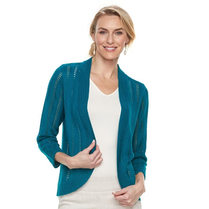 Women's Dana Buchman Open-stitch Cardigan, Size: Large, Dark Blue