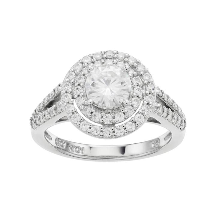 Forever Classic Sterling Silver 1 3/8 Carat T.w. Lab-created Moissanite Double Halo Engagement Ring, Women's, Size: 7, White