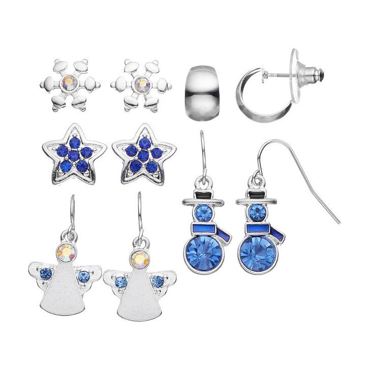 Angel, Snowflake, Snowman, Star & Hoop Earring Set, Women's, Multicolor