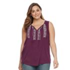 Plus Size Sonoma Goods For Life&trade; Front Tie Tank, Women's, Size: 3xl, Med Purple