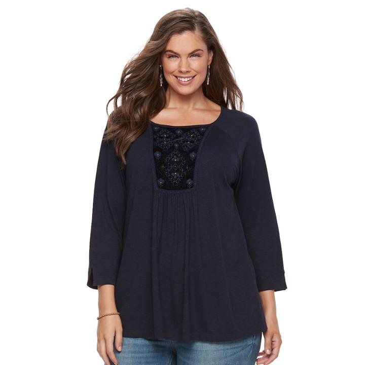 Plus Size Sonoma Goods For Life&trade; Embroidered Top, Women's, Size: 2xl, Blue (navy)