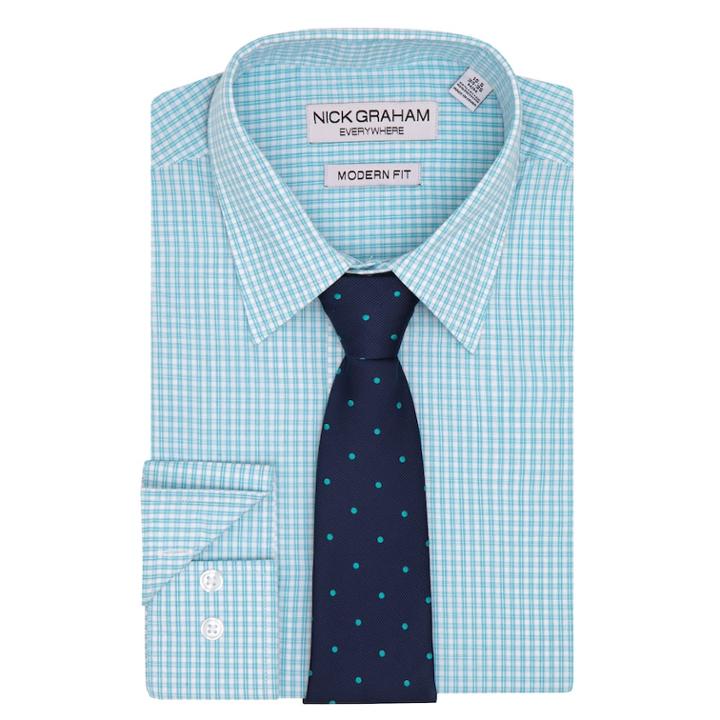 Men's Nick Graham Everywhere Modern-fit Dress Shirt And Tie Boxed Set, Size: L-32/33, Brt Blue