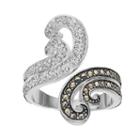 Silver Luxuries Marcasite & Crystal Swirl Bypass Ring, Women's, Size: 8, Grey