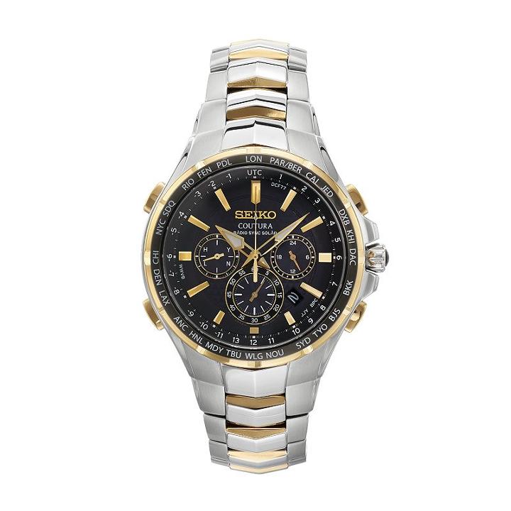 Seiko Men's Coutura Two Tone Stainless Steel Radio Sync Solar Watch - Ssg010, Size: Large, Multicolor