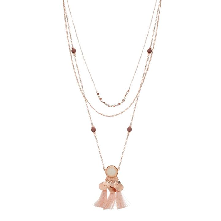 Rose Gold Tone Multi Strand Tassel Necklace, Women's, Light Pink