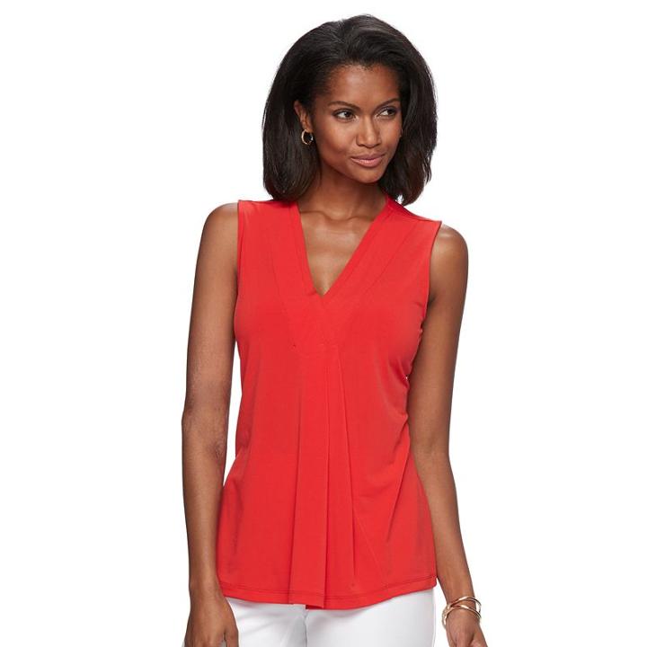 Women's Dana Buchman Pleated V-neck Tank, Size: Large, Med Red