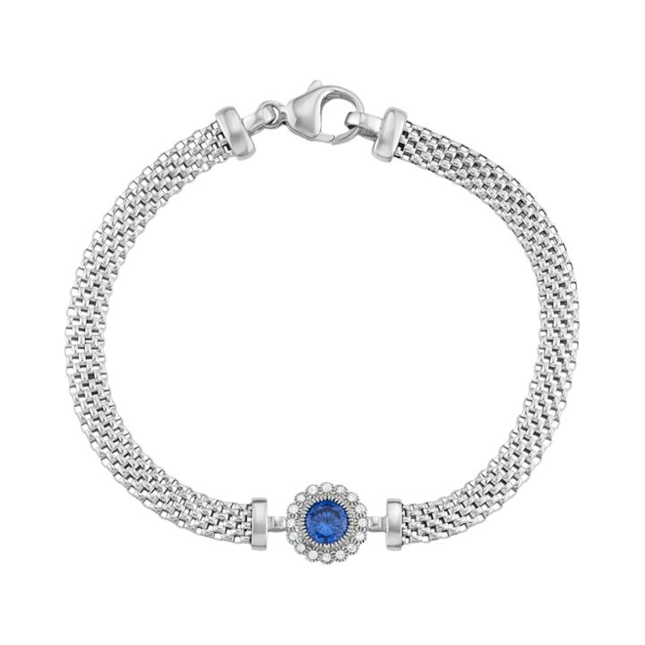 Sterling Silver Mesh Cubic Zirconia Halo Bracelet, Women's, Size: 7.25, Blue
