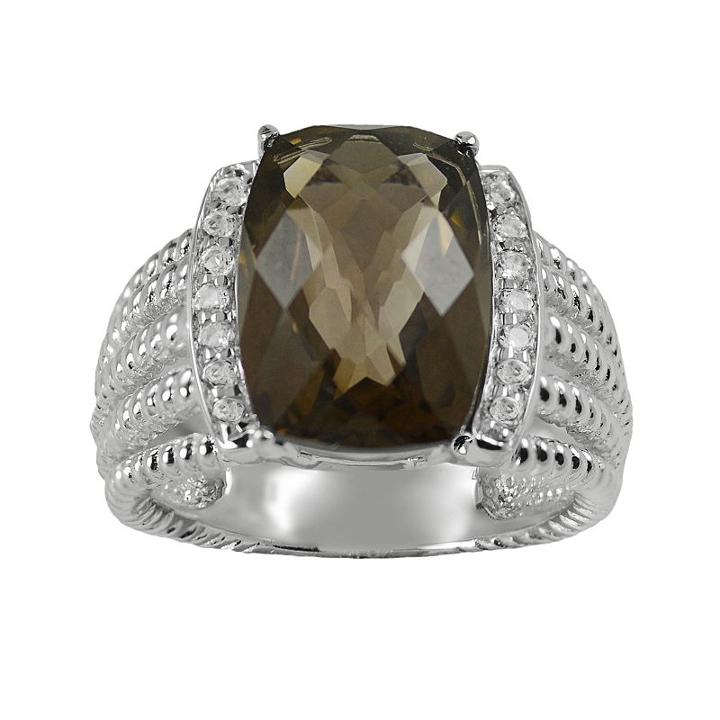 Sterling Silver Smoky Quartz And White Topaz Twist Multirow Ring, Women's, Size: 8, Brown