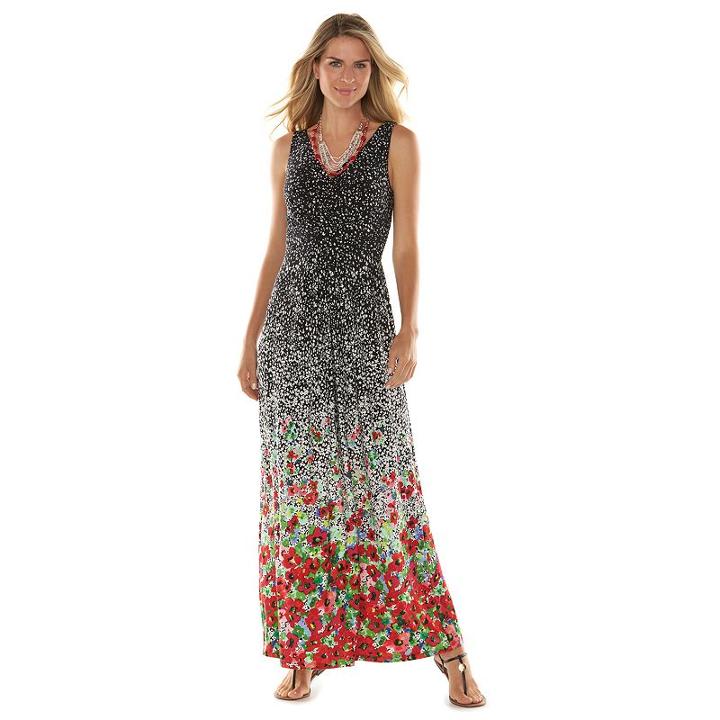 Women's Chaps Floral Empire Maxi Dress, Size: Small, Black