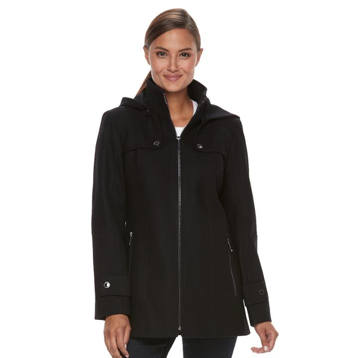 Women's Tower By London Fog Wool Blend Hooded Jacket, Size: Small, Black