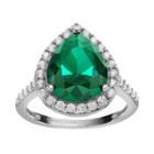 Sophie Miller Simulated Emerald And Cubic Zirconia Sterling Silver Halo Ring, Women's, Size: 8, Green