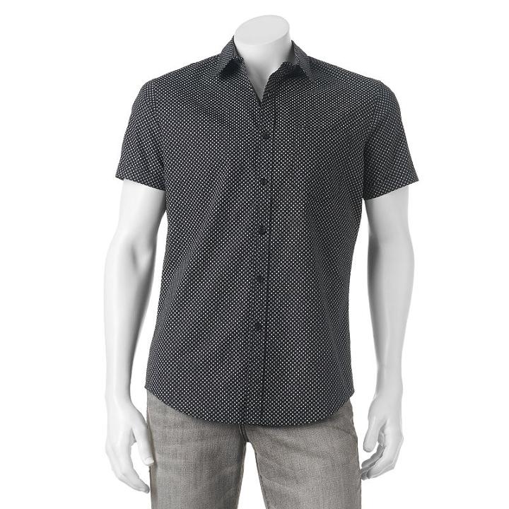Men's Apt. 9&reg; Slim-fit Patterned Button-down Shirt, Size: Large Slim, Black