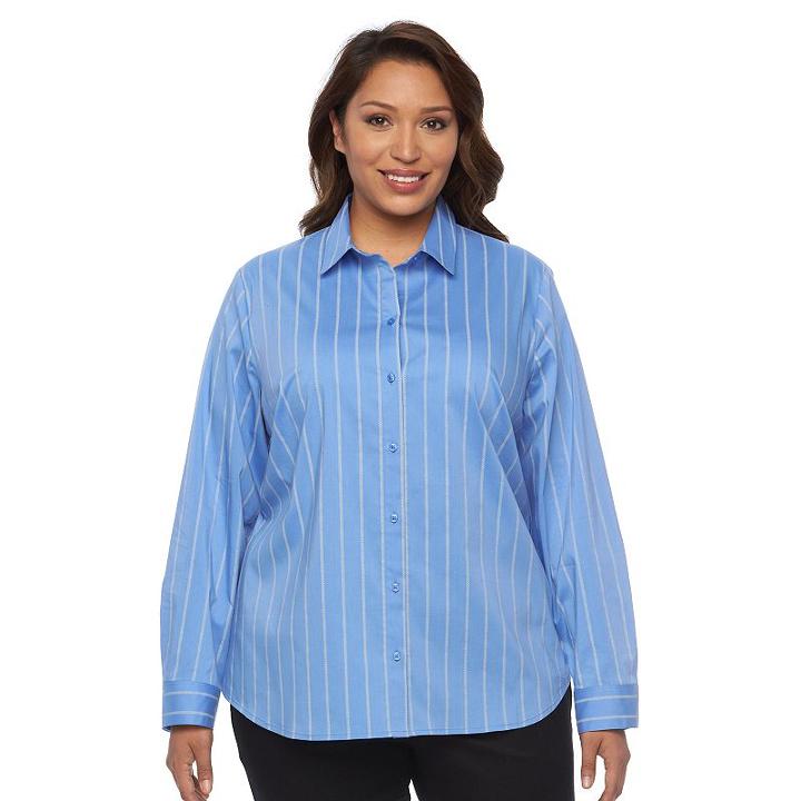 Plus Size Apt. 9&reg; Structured Essential Button-down Shirt, Women's, Size: 0x, Blue (navy)