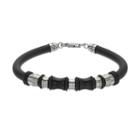 Focus For Men Black Rubber & Stainless Steel Bead Bracelet, Silver