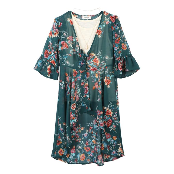 Girls 7-16 Speechless Floral Kimono With Necklace, Size: Small, Red Overfl