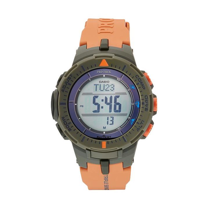 Casio Men's Pro Trek Triple Sensor Tough Solar Digital Watch, Orange