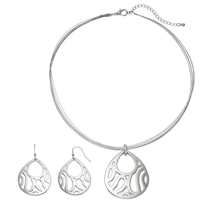 Apt. 9&reg; Openwork Teardrop Pendant Necklace & Drop Earring Set, Women's, Multicolor