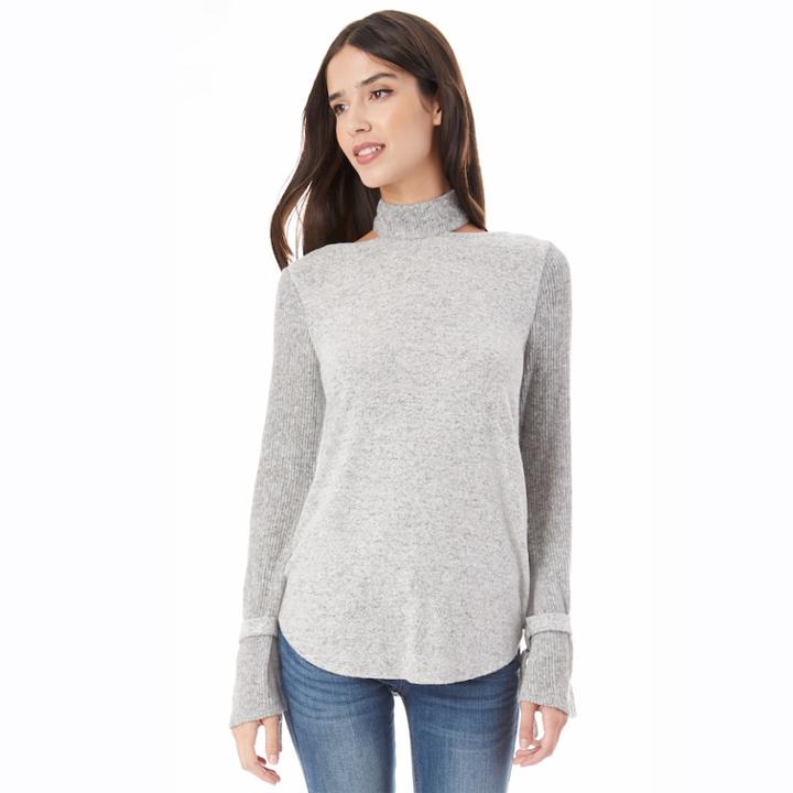 Juniors' Iz Byer California Choker Neck Bell Sleeve Top, Teens, Size: Medium, Light Grey