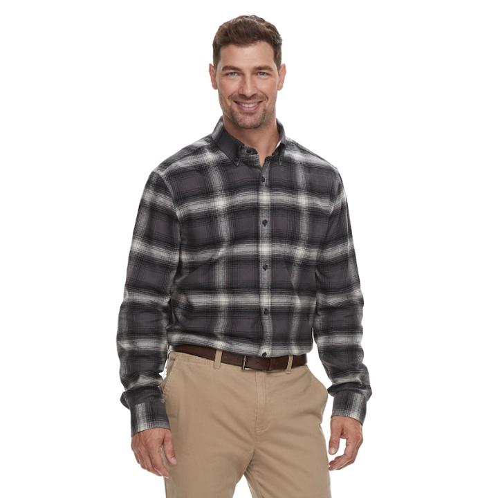 Men's Croft & Barrow&reg; Slim-fit Flannel Button-down Shirt, Size: Large, Dark Grey