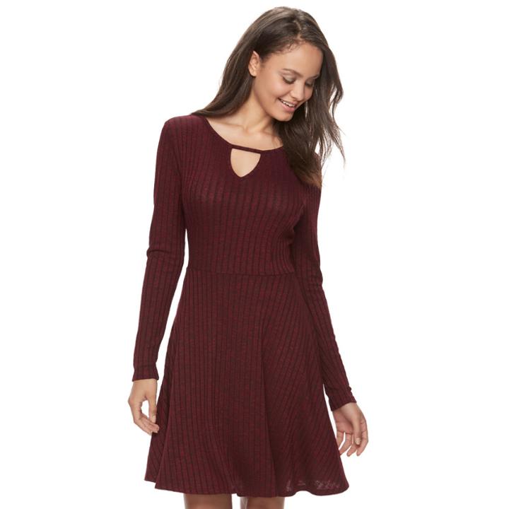 Juniors' Cloud Chaser Ribbed Skater Dress, Teens, Size: Xs, Med Red