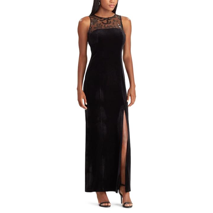 Women's Chaps Sequin Trim Velvet Evening Gown, Size: 12, Black