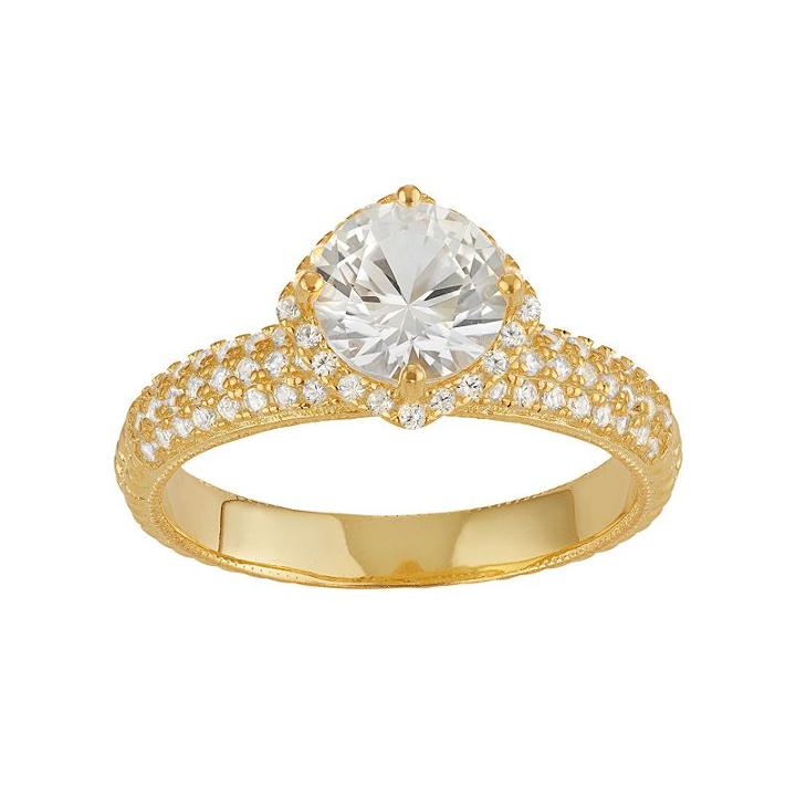 14k Gold Over Silver Lab-created White Sapphire Halo Ring, Women's, Size: 9