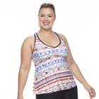 Plus Size N Printed Ladder Back Waist Minimizer Tankini Top, Women's, Size: 2xl, Ikat Bright Multi