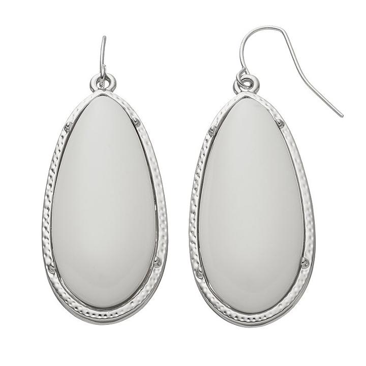 Textured Oval Cabochon Nickel Free Drop Earrings, Women's, Natural