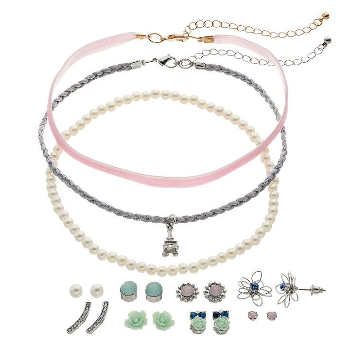 Mudd&reg; Eiffel Tower Choker Necklace & Flower Stud Earring Set, Women's, Multicolor