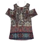 Girls 7-16 Iz Amy Byer Cold Shoulder Brushed Knit Print Top With Necklace, Size: Small, Maroon Pattern