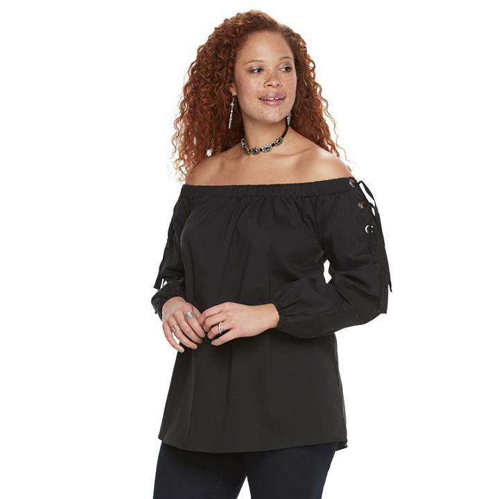 Plus Size Rock & Republic&reg; Off-the-shoulder Lace Up Top, Women's, Size: 2xl, Black
