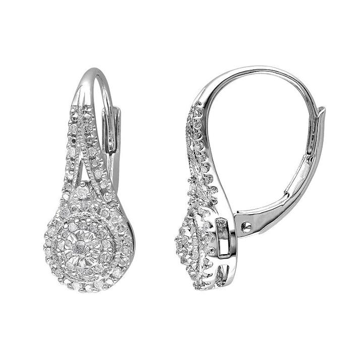 1/4 Carat T.w. Diamond Sterling Silver Halo Drop Earrings, Women's, White