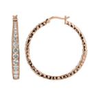 18k Rose Gold Over Silver-plated Cubic Zirconia Hammered Hoop Earrings, Women's, White