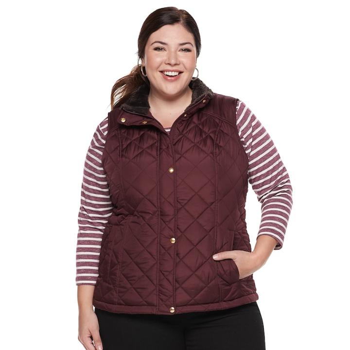 Plus Size Weathercast Faux-fur Lined Quilted Vest, Women's, Size: 3xl, Red