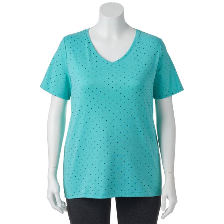 Plus Size Croft & Barrow&reg; Print Asymmetrical-hem Tee, Women's, Size: 2xl, Brt Blue