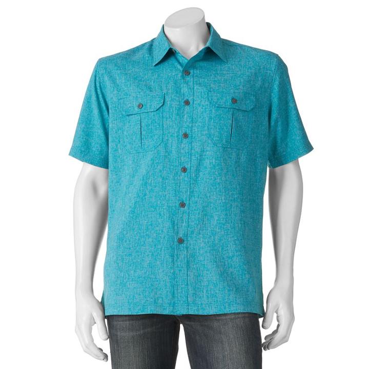 Men's Croft & Barrow&reg; Classic-fit Solid Outdoor Performance Button-down Shirt, Size: Large, Turquoise/blue (turq/aqua)