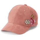Women's Mudd&reg; Embroidered Rose Suede Baseball Cap, Med Pink