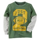 Toddler Boy Carter's Just 2 Awesome Football Mock Layer Graphic Tee, Size: 5t, Green