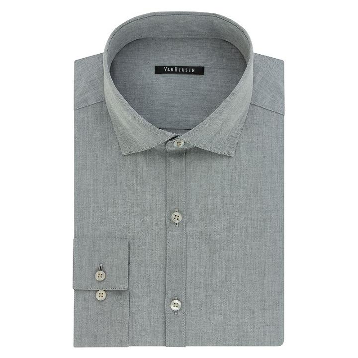 Men's Van Heusen Fresh Defense Extra-slim Fit Dress Shirt, Size: 16.5-34/35, Grey Other