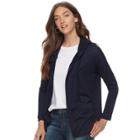 Petite Sonoma Goods For Life&trade; Hooded Open-front Fleece Cardigan, Women's, Size: L Petite, Dark Blue